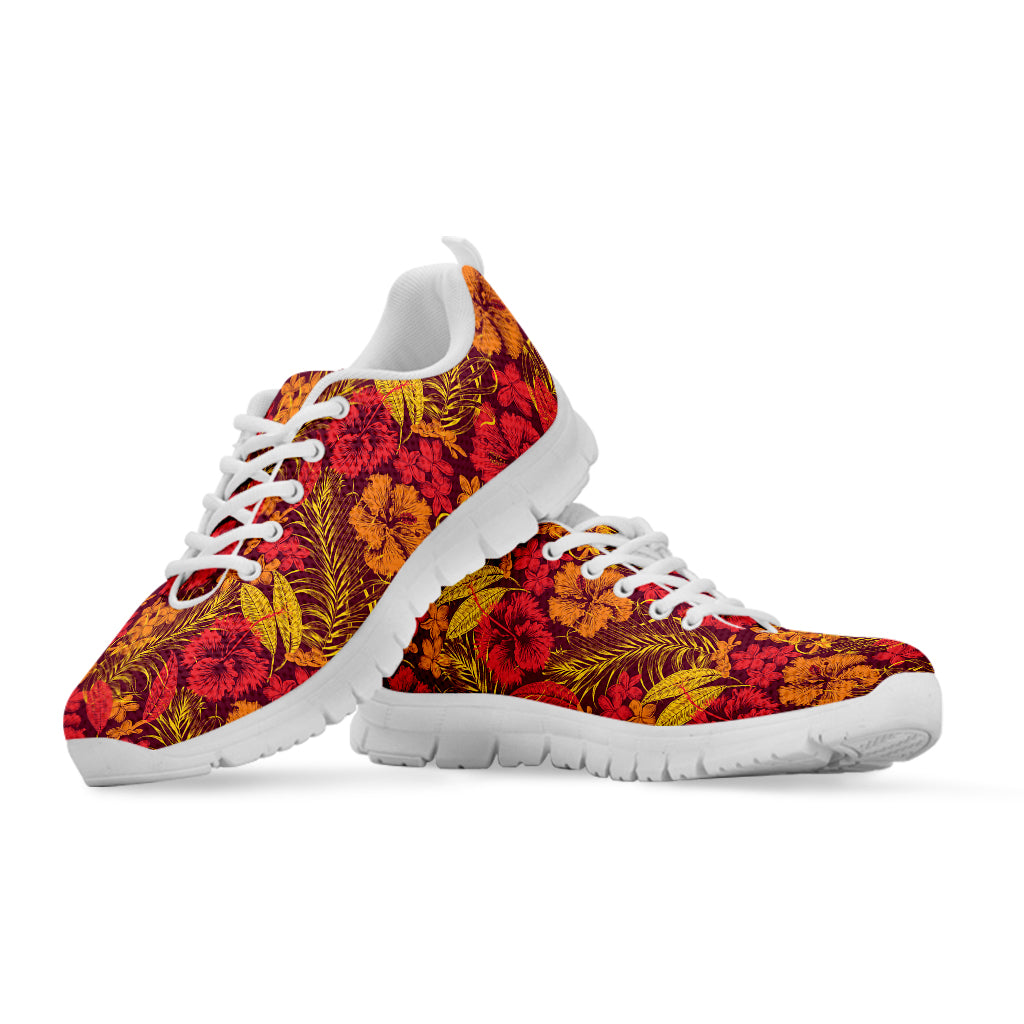 Retro Hawaiian Tropical Floral Print White Sneakers