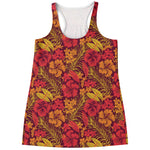 Retro Hawaiian Tropical Floral Print Women's Racerback Tank Top