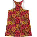 Retro Hawaiian Tropical Floral Print Women's Racerback Tank Top