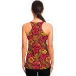 Retro Hawaiian Tropical Floral Print Women's Racerback Tank Top