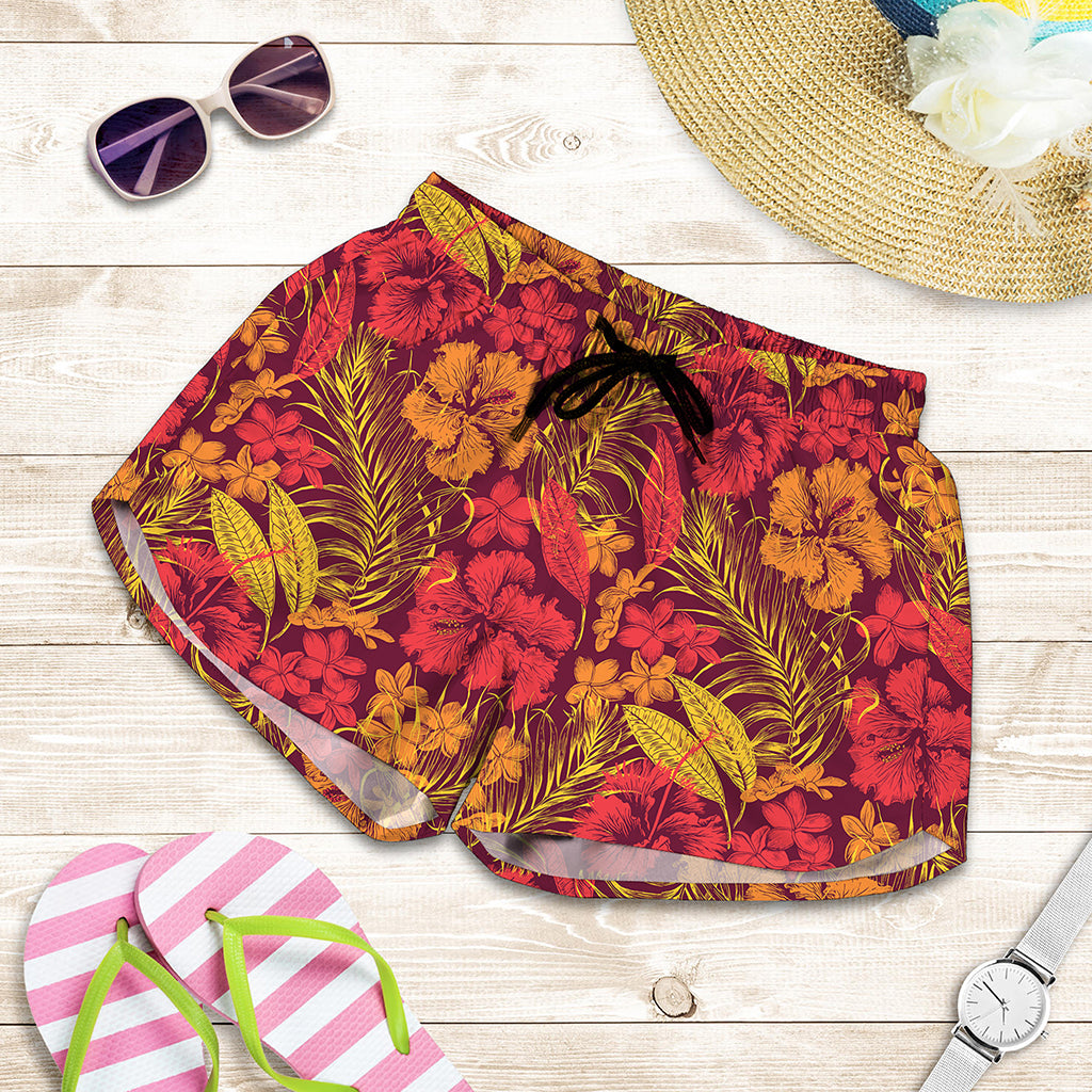 Retro Hawaiian Tropical Floral Print Women's Shorts