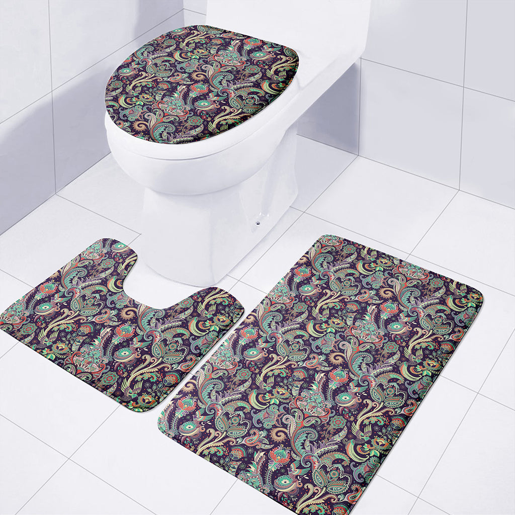 Retro Indian Paisley Pattern Print 3 Piece Bath Mat Set