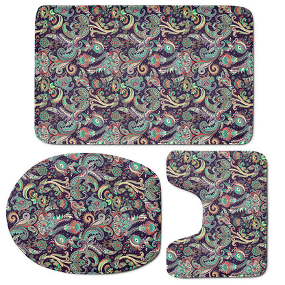 Retro Indian Paisley Pattern Print 3 Piece Bath Mat Set