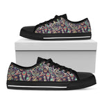 Retro Indian Paisley Pattern Print Black Low Top Shoes