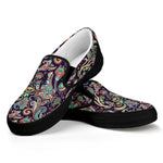 Retro Indian Paisley Pattern Print Black Slip On Shoes