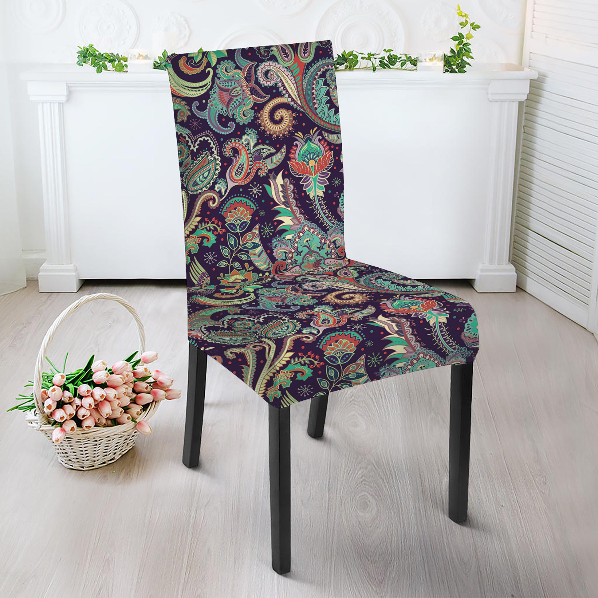 Retro Indian Paisley Pattern Print Dining Chair Slipcover