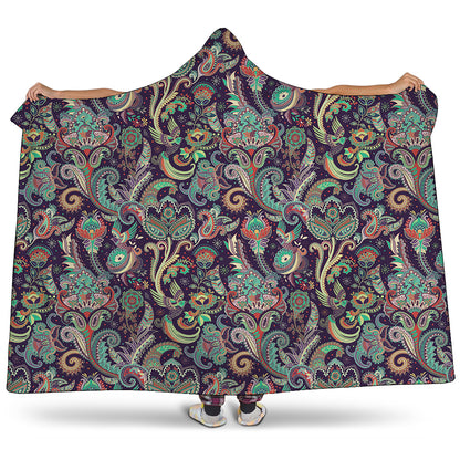 Retro Indian Paisley Pattern Print Hooded Blanket