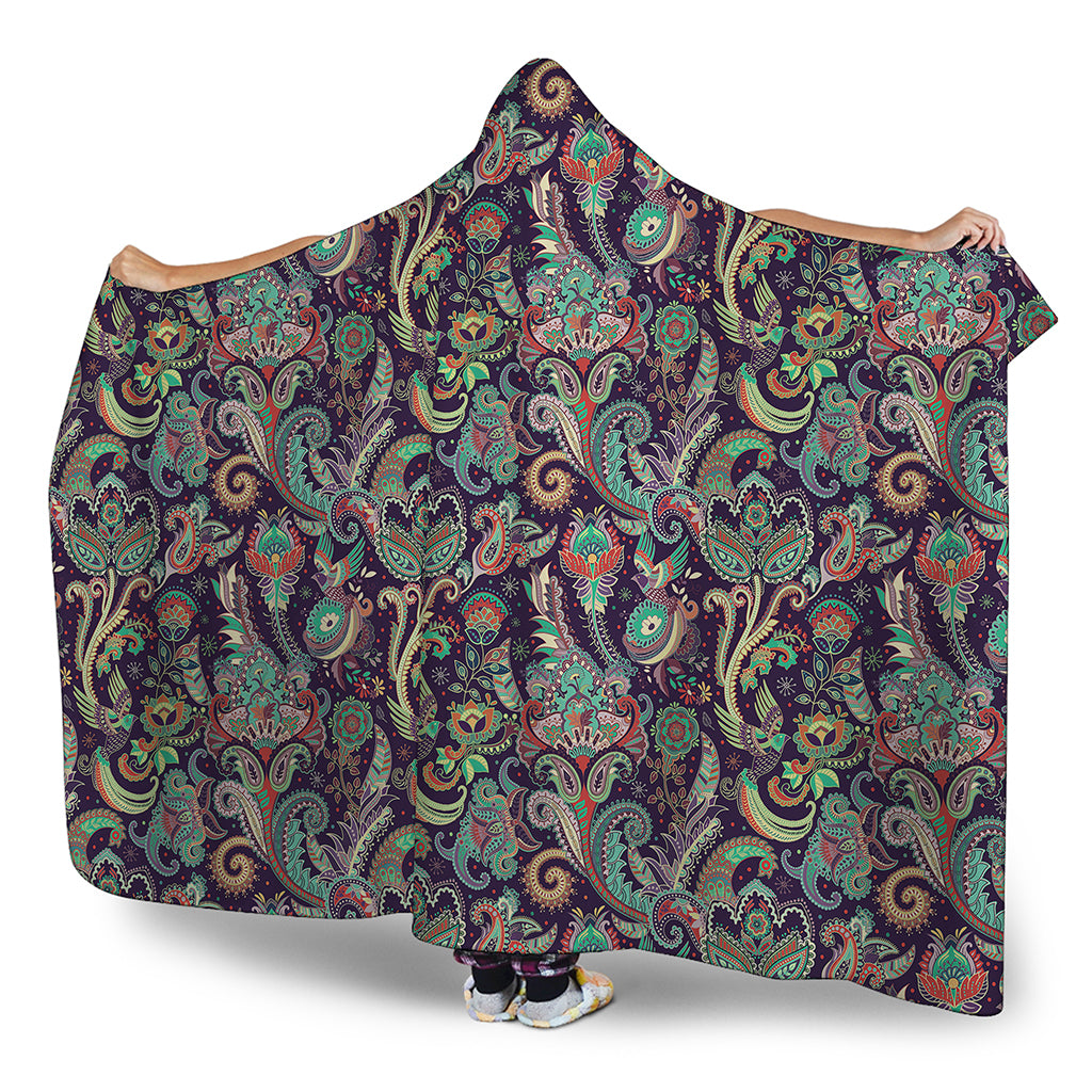 Retro Indian Paisley Pattern Print Hooded Blanket