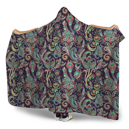 Retro Indian Paisley Pattern Print Hooded Blanket