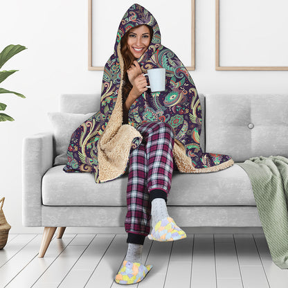 Retro Indian Paisley Pattern Print Hooded Blanket