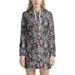 Retro Indian Paisley Pattern Print Hoodie Dress