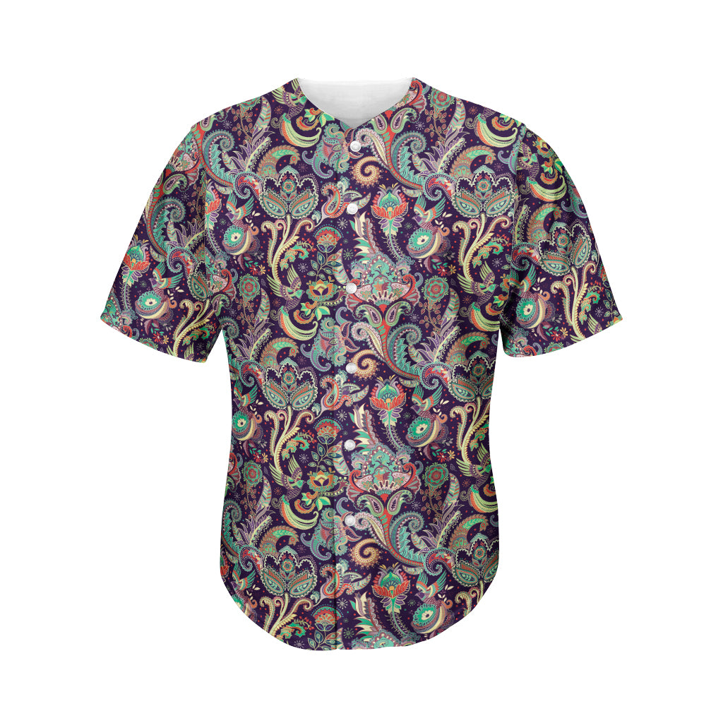 Retro Indian Paisley Pattern Print Men's Baseball Jersey