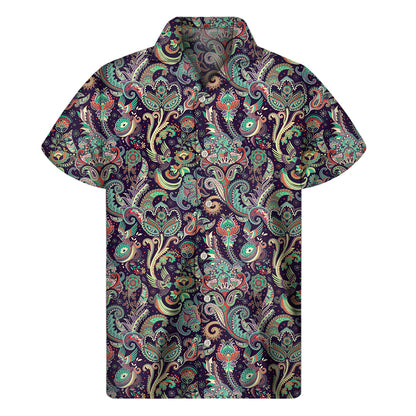 Retro Indian Paisley Pattern Print Men's Short Sleeve Shirt