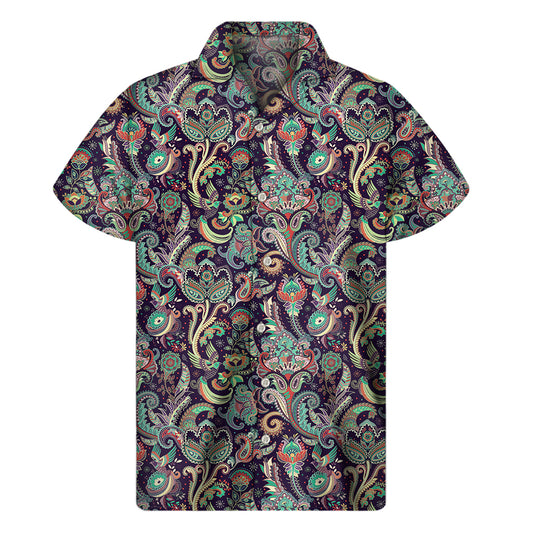 Retro Indian Paisley Pattern Print Men's Short Sleeve Shirt