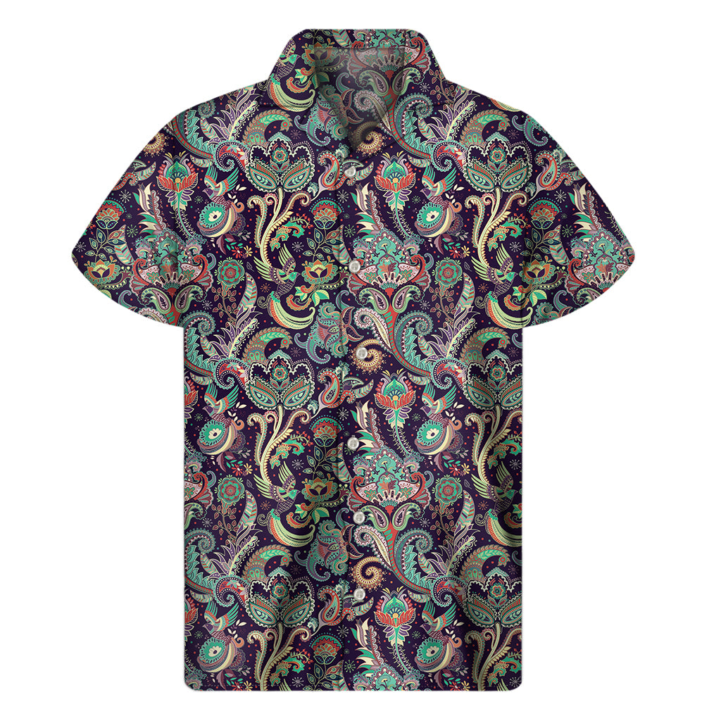 Retro Indian Paisley Pattern Print Men's Short Sleeve Shirt
