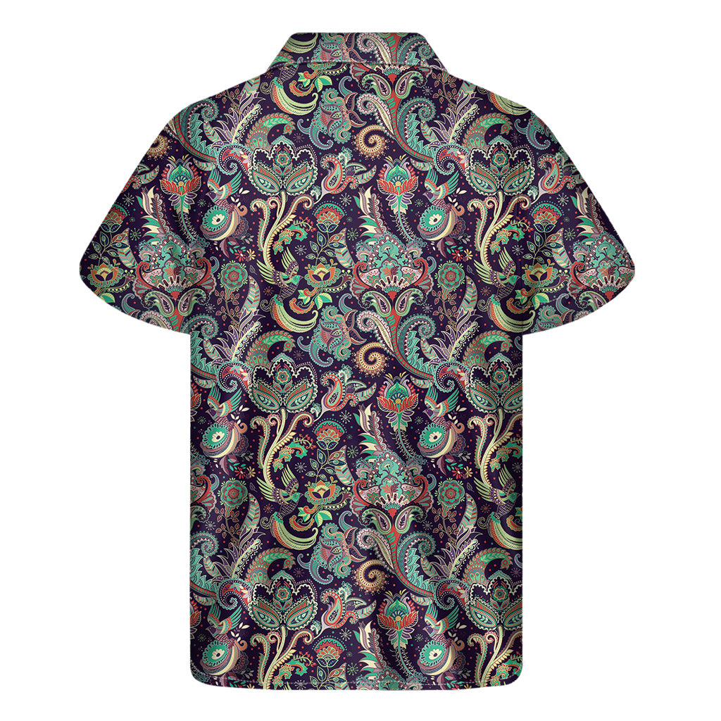 Retro Indian Paisley Pattern Print Men's Short Sleeve Shirt