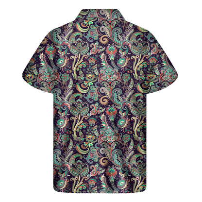 Retro Indian Paisley Pattern Print Men's Short Sleeve Shirt