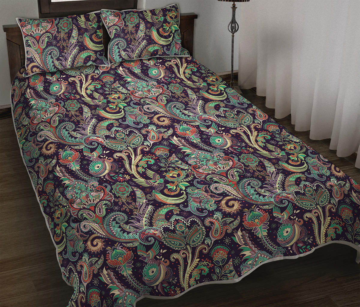 Retro Indian Paisley Pattern Print Quilt Bed Set