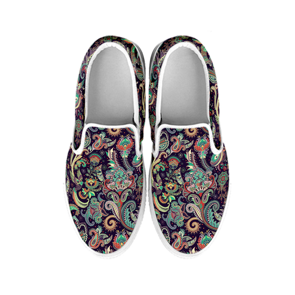 Retro Indian Paisley Pattern Print White Slip On Shoes