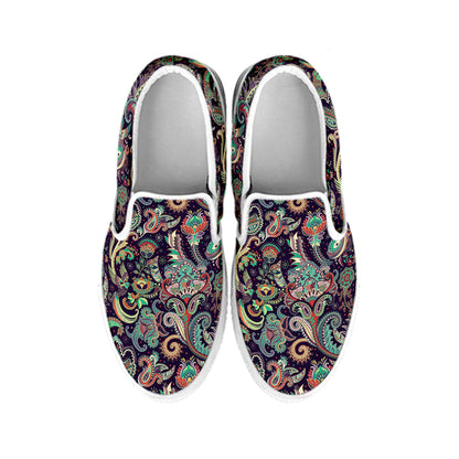 Retro Indian Paisley Pattern Print White Slip On Shoes