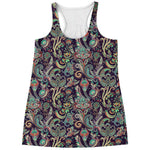 Retro Indian Paisley Pattern Print Women's Racerback Tank Top