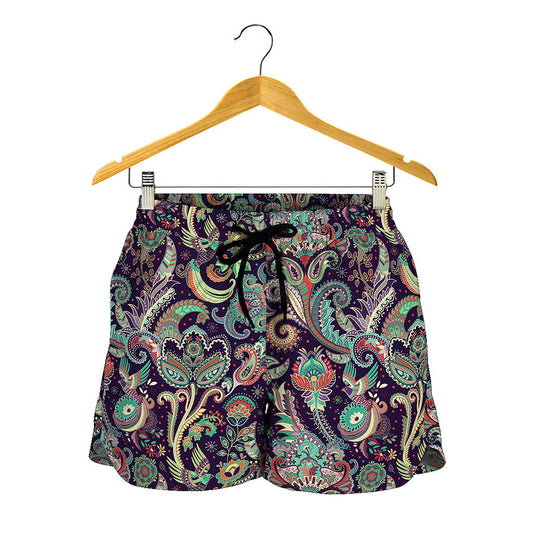 Retro Indian Paisley Pattern Print Women's Shorts