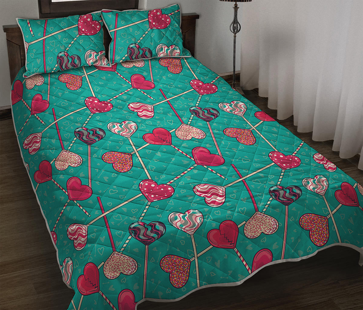 Retro Lollipop Pattern Print Quilt Bed Set