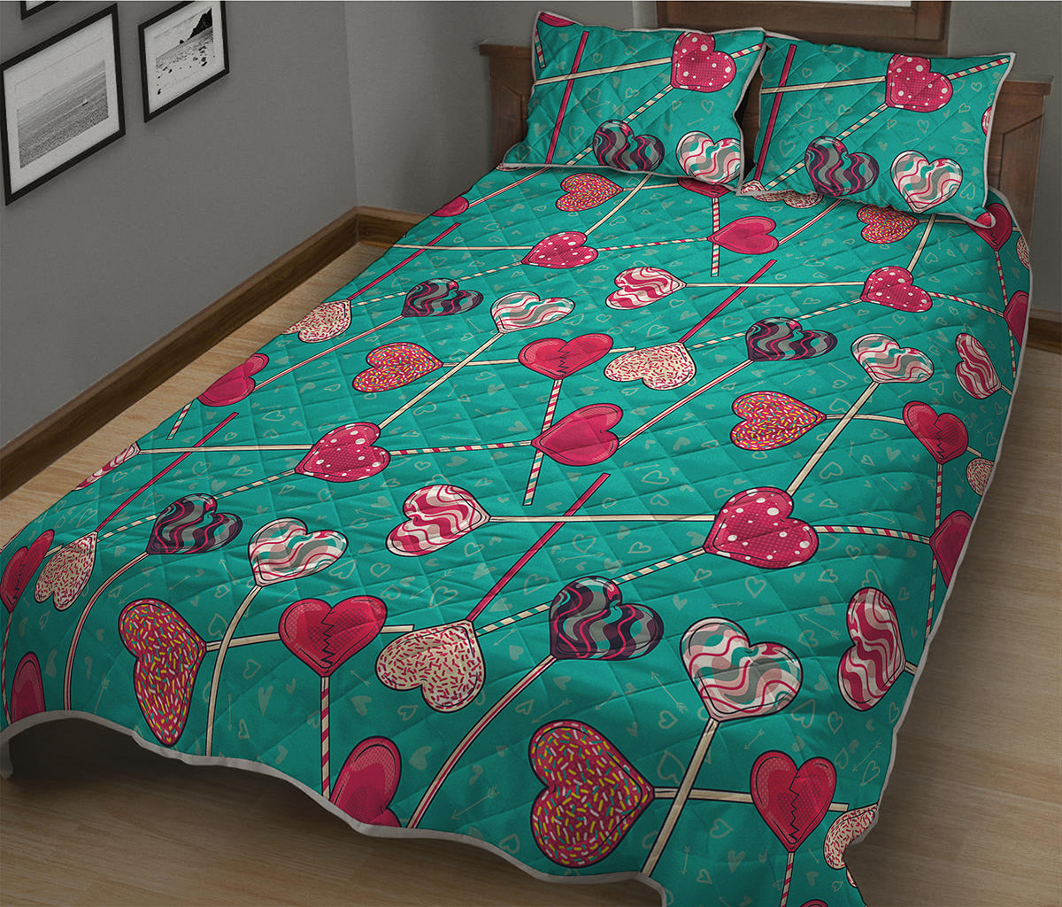 Retro Lollipop Pattern Print Quilt Bed Set