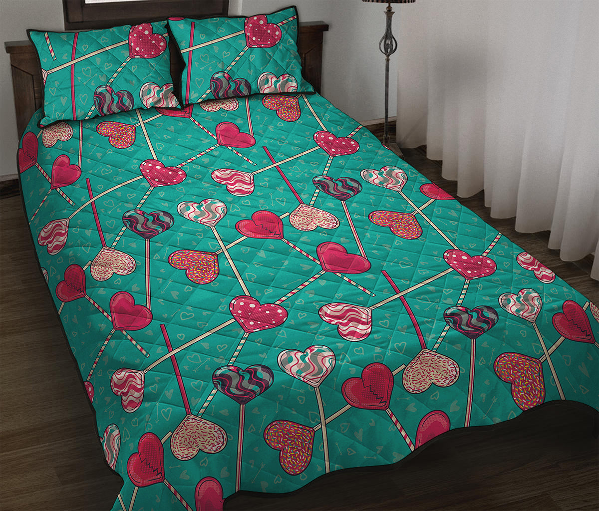 Retro Lollipop Pattern Print Quilt Bed Set