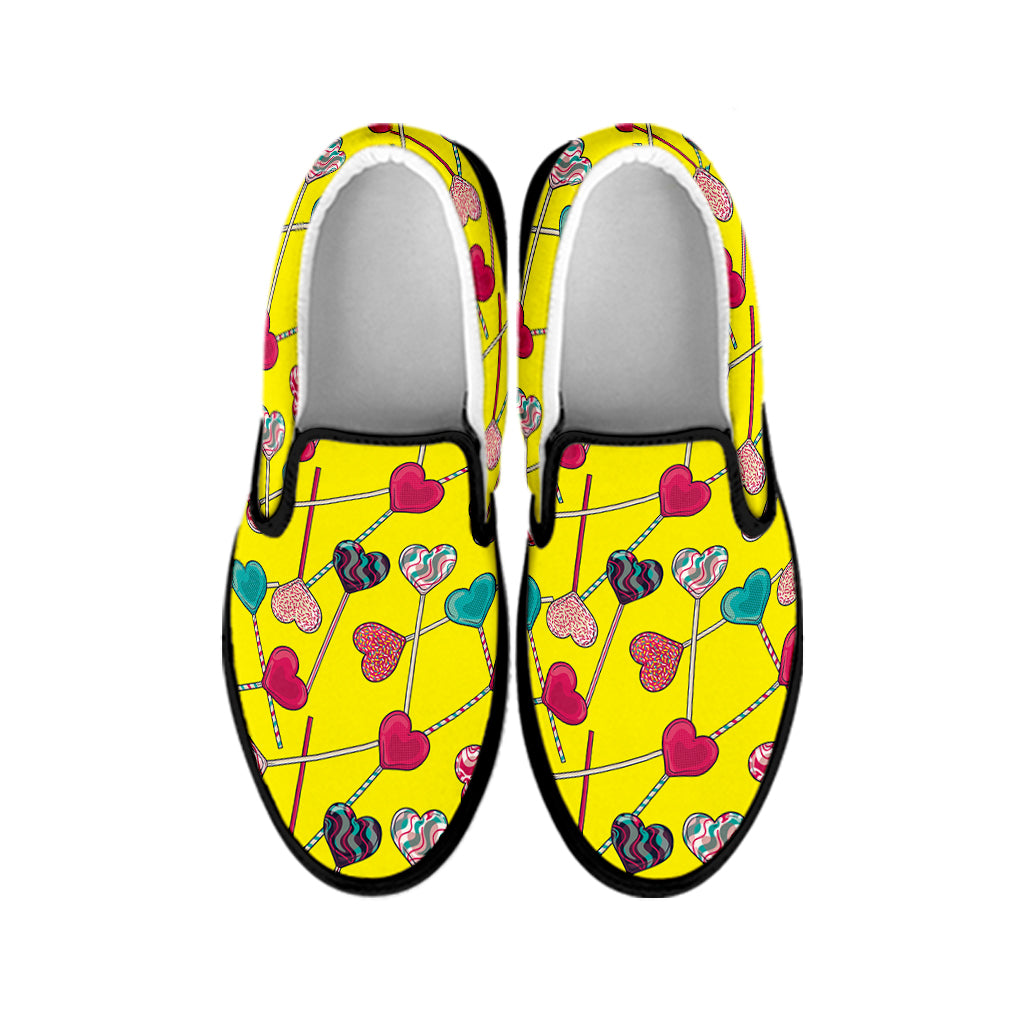 Retro Lollipop Print Black Slip On Shoes