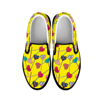 Retro Lollipop Print Black Slip On Shoes