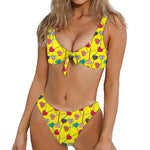 Retro Lollipop Print Front Bow Tie Bikini