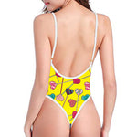 Retro Lollipop Print One Piece High Cut Swimsuit