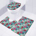 Retro Nautical Patchwork Pattern Print 3 Piece Bath Mat Set