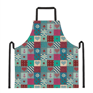 Retro Nautical Patchwork Pattern Print Apron