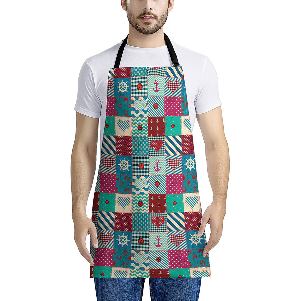 Retro Nautical Patchwork Pattern Print Apron