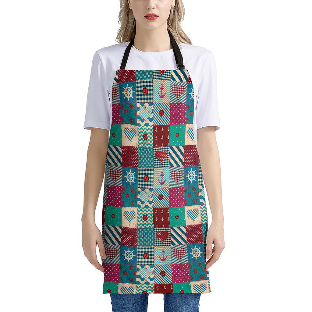 Retro Nautical Patchwork Pattern Print Apron