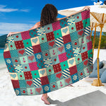 Retro Nautical Patchwork Pattern Print Beach Sarong Wrap