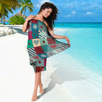 Retro Nautical Patchwork Pattern Print Beach Sarong Wrap