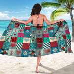 Retro Nautical Patchwork Pattern Print Beach Sarong Wrap