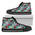 Retro Nautical Patchwork Pattern Print Black High Top Sneakers