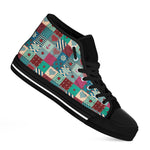 Retro Nautical Patchwork Pattern Print Black High Top Shoes