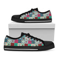Retro Nautical Patchwork Pattern Print Black Low Top Sneakers