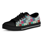 Retro Nautical Patchwork Pattern Print Black Low Top Shoes
