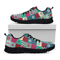 Retro Nautical Patchwork Pattern Print Black Running Shoes