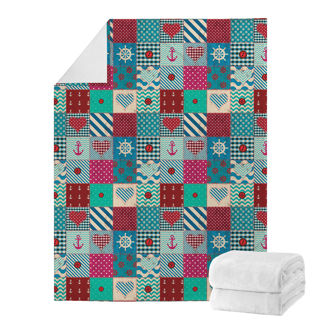 Retro Nautical Patchwork Pattern Print Blanket
