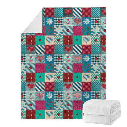 Retro Nautical Patchwork Pattern Print Blanket