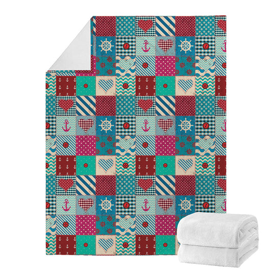 Retro Nautical Patchwork Pattern Print Blanket