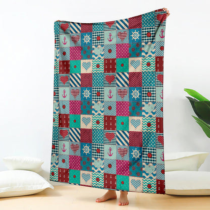 Retro Nautical Patchwork Pattern Print Blanket