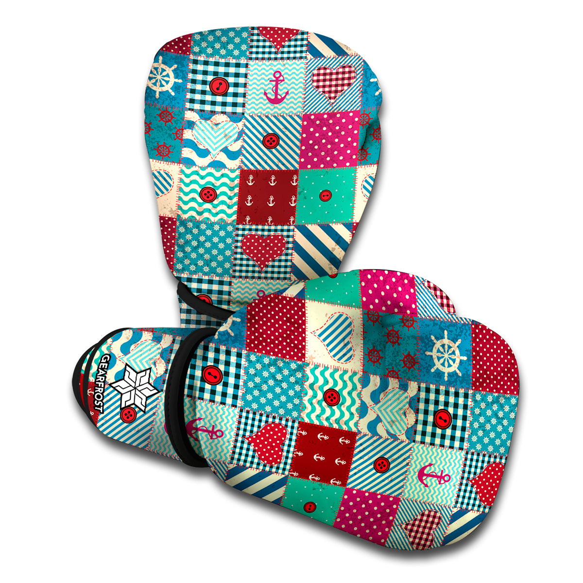 Retro Nautical Patchwork Pattern Print Boxing Gloves